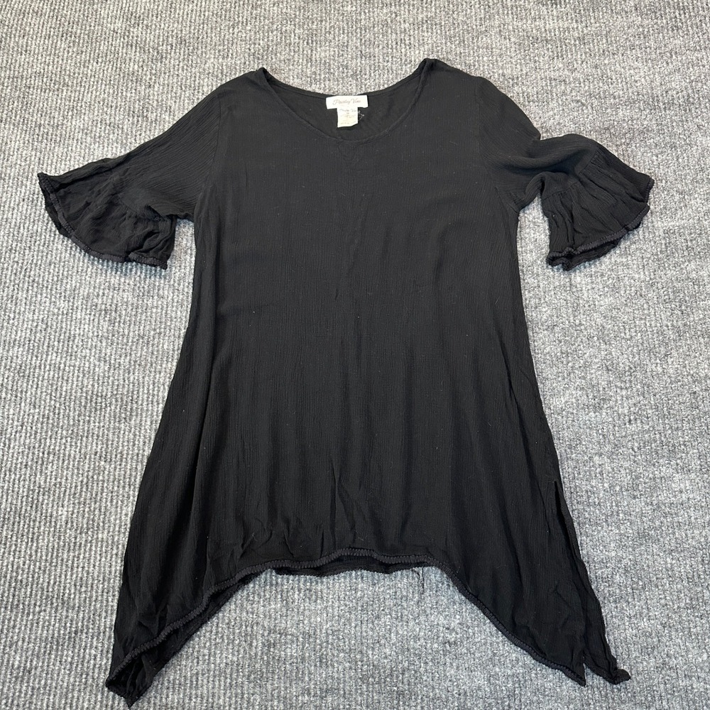 Paisley Vine YC340B Tunic Top Medium Black Sharkbite Hem Bell Sleeve